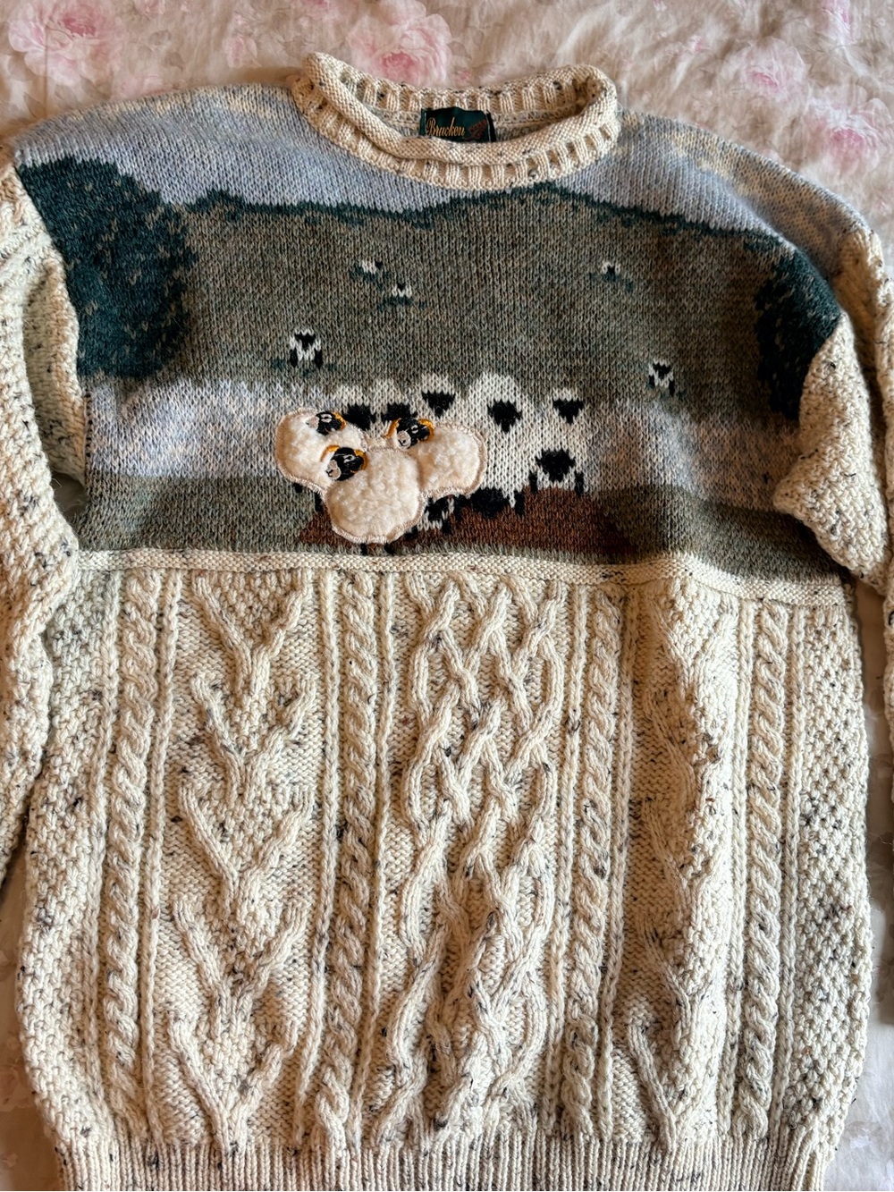 Vintage Sheep Scene Cable-Knit Sweater - like Susie Lee